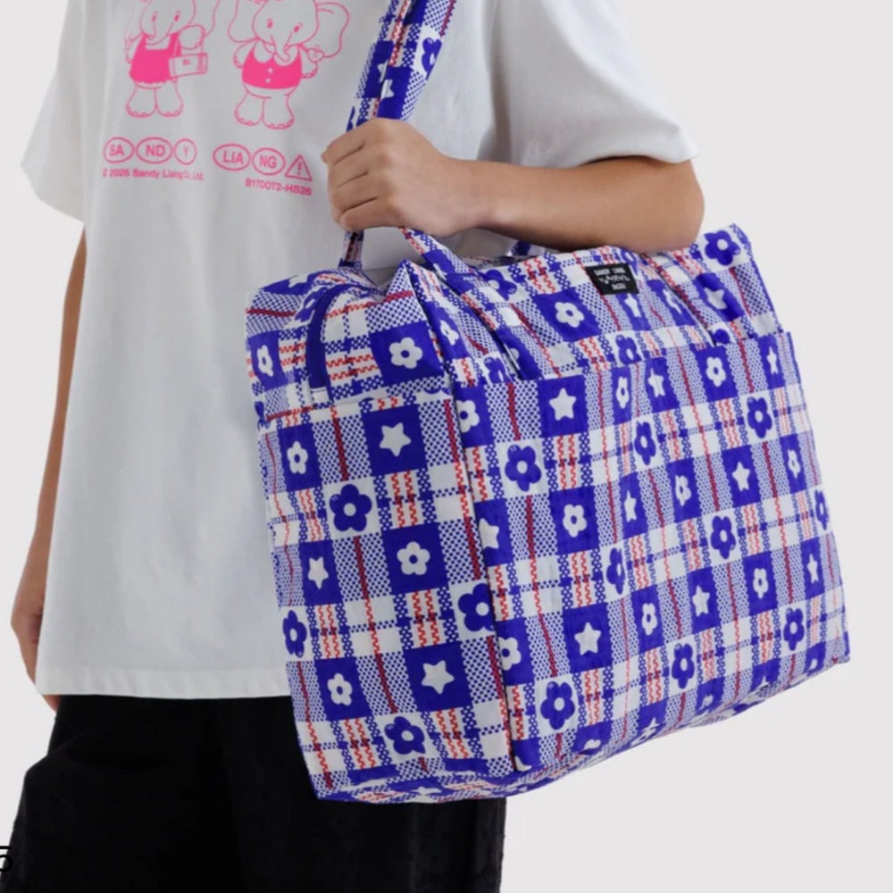 ✿ Ready to Ship! NWT - BAGGU x Sandy Liang Cloud Carry On Market Plaid Blue ✿